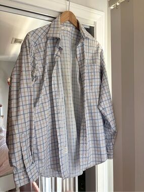 Faconnable Light Blue & Tan Plaid Button-Down Shirt